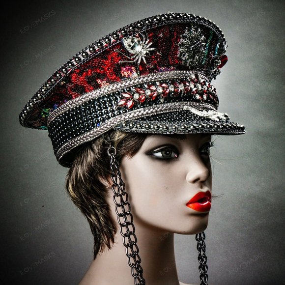 Steampunk Burgundy Leopard Military Captain Cap main image 9